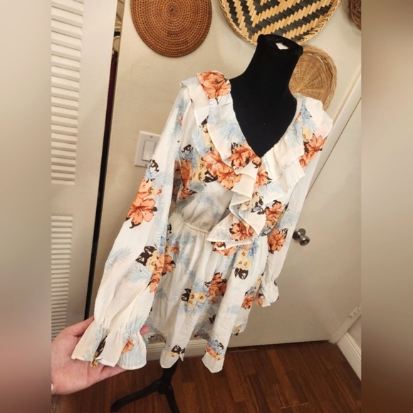 LAST ONE! Light Blue V Neck Mini Dress With Ruffles - Picture 7 of 8